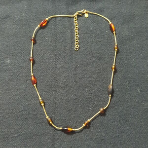 Vintage Monet Gold Tone Amber Brown Beaded Choker Statement Necklace